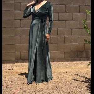 Baltic Born Medium Dress velvet maxi formal Wrap style. Eucalyptus.